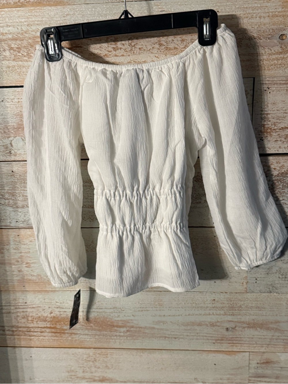 Xtraordinary White Off-Shoulder Smocked Waist Peasant Top